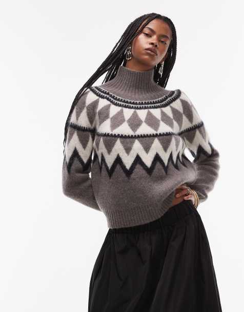 AllSaints Tura fairisle jumper in grey - view 1