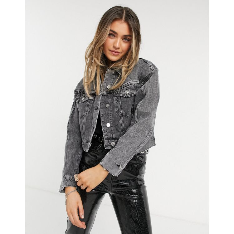 AllSaints two tone deconstructed denim jacket in washed gray | ASOS