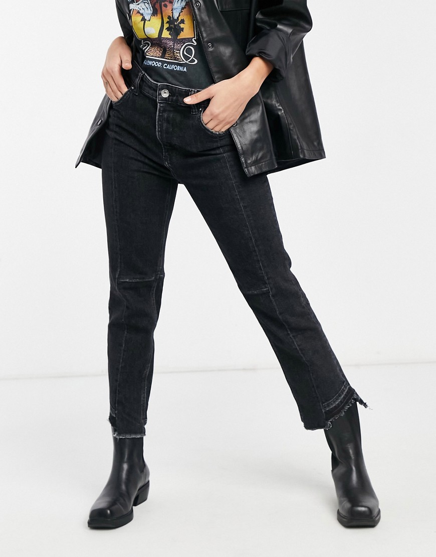 AllSaints two tone jeans with deconstructed hem in black-Grey