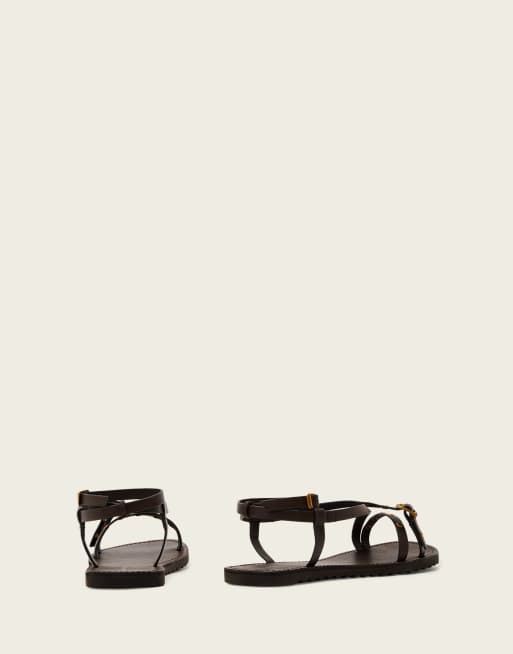 AllSaints Tyla wrap around eyelet detail leather sandals in dark brown, 2 of 4