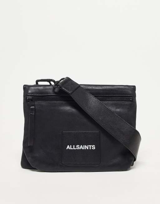 AllSaints – Umhängetasche in Schwarz mit Umschlagklappe