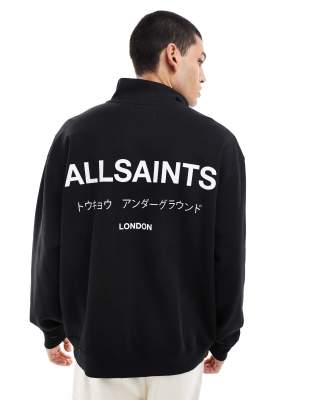 AllSaints Underground 1/2 zip sweatshirt in black - view 1