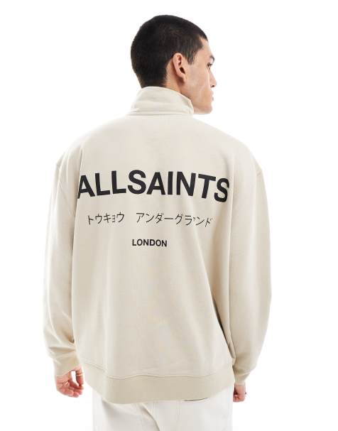 AllSaints Underground 1/2 zip sweatshirt in stone - view 1