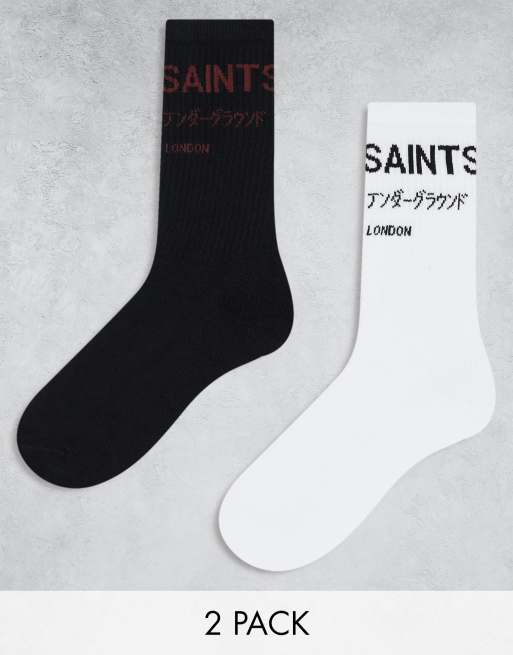 AllSaints – Underground – 2er-Pack Socken in Schwarz und Weiß