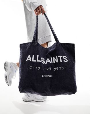 AllSaints Underground acid tote bag in denim wash-Blue