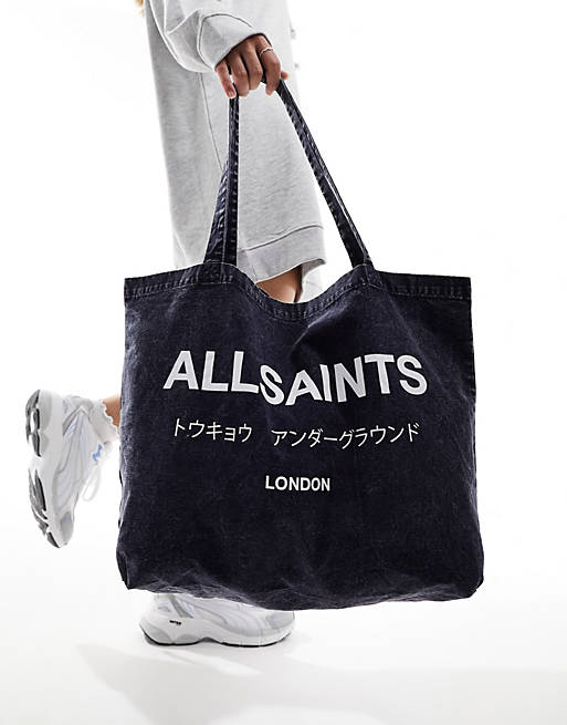 AllSaints Underground acid tote bag in denim wash | ASOS