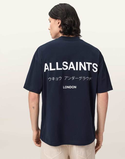 AllSaints - Underground - Camiseta azul zafiro de manga corta con cuello redondo, 5 de 6