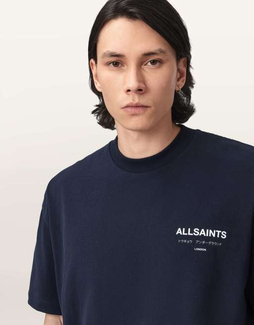 AllSaints - Underground - Camiseta azul zafiro de manga corta con cuello redondo, 6 de 6