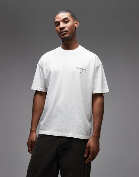 AllSaints Underground cow print logo t-shirt with back print in white - view 1