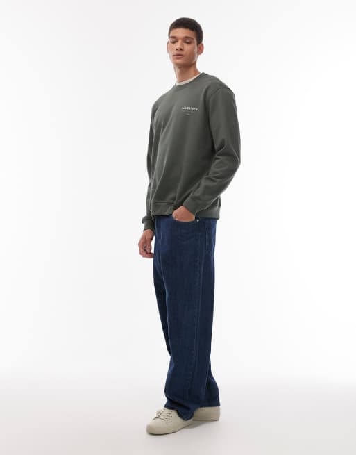 AllSaints Underground crew neck sweatshirt in khaki | ASOS