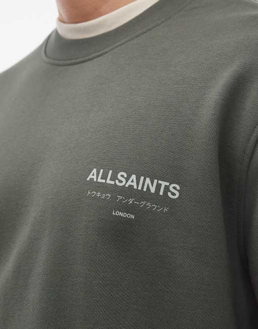(取寄) オールセインツ メンズ アンダーグラウンド クルー AllSaints men Underground Crew Garnet Green AllSaints Underground crew neck sweatshirt in khaki | ASOS