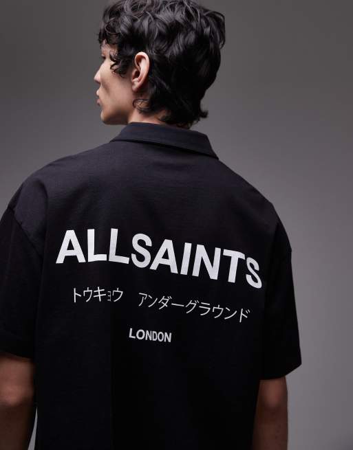 AllSaints – Underground – Czarna koszulka polo z krótkim rękawem