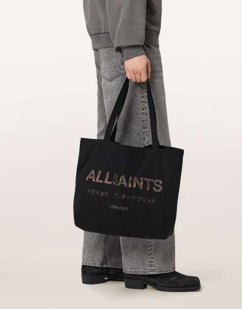 AllSaints – Underground – Czarna torba typu tote z logo w panterkę - view 1