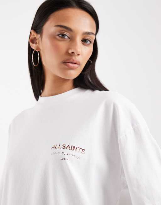 AllSaints - Underground Etta - Hvid T-shirt med koprint, 3 af 4