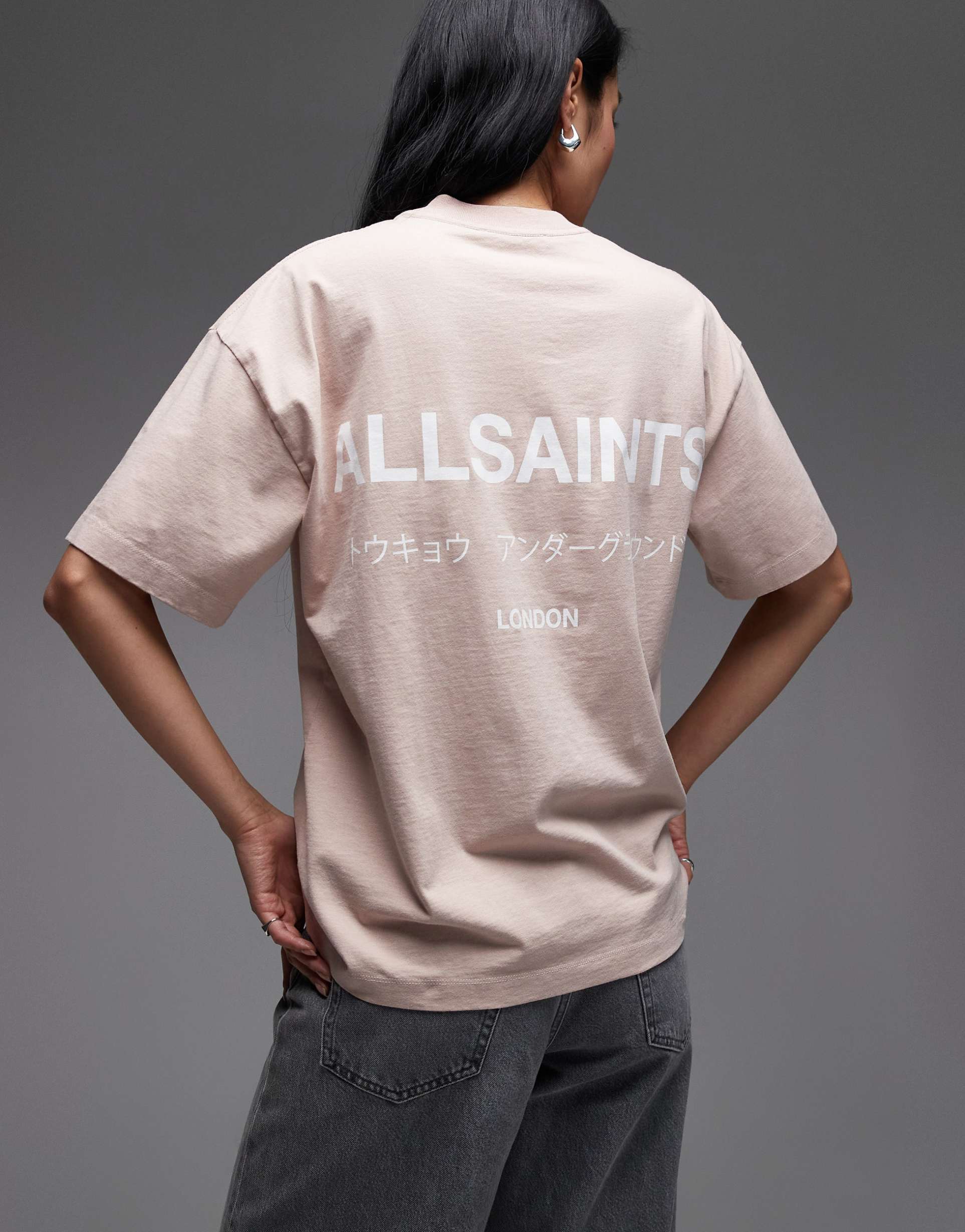 allsaints underground etta t-shirt in blush pink