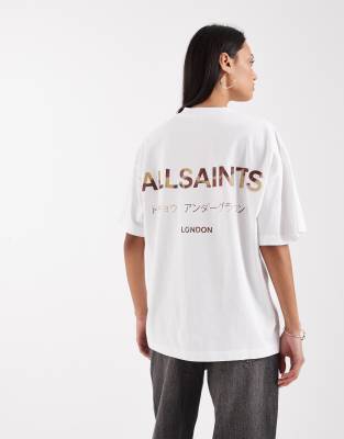 AllSaints - Underground Etta - T-Shirt in Weiß mit Kuhfellmuster