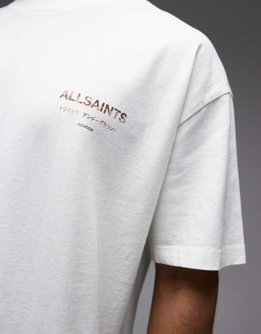 AllSaints - Underground - Hvid T-shirt med koprint og logo på ryggen, 5 af 5