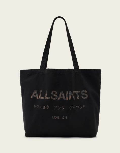 AllSaints Underground leopard logo shopper tote bag in black - view 1