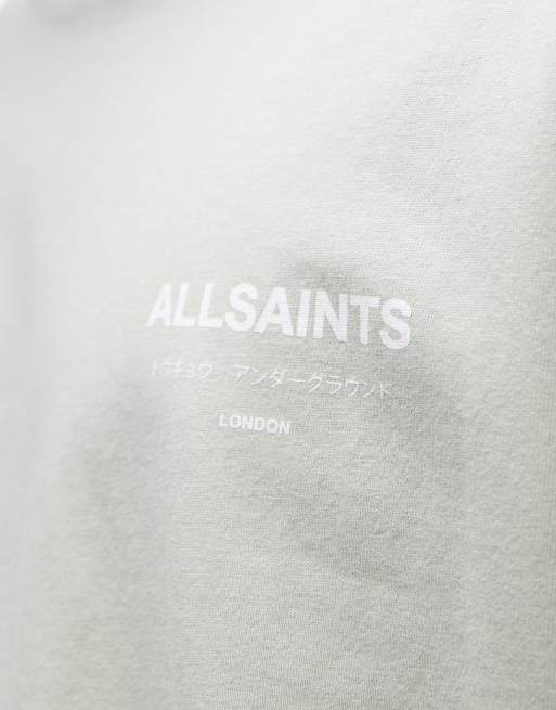 AllSaints – Underground – Ljusgrön t-shirt med logga och tryck baktill, 4 av 5