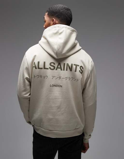 AllSaints Underground logo hoodiewith back print in sand, 3 of 5
