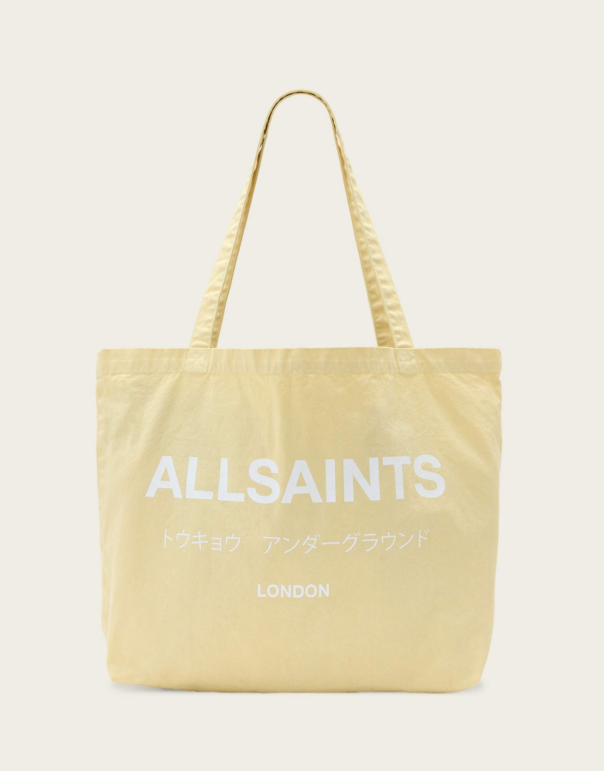 allsaints underground logo shopper tote bag in yellow