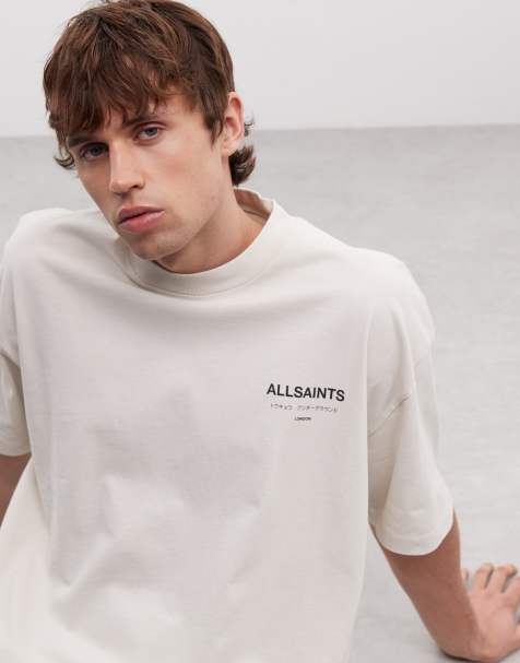 Allsaints Underground logo t-shirt with back print in dusk white