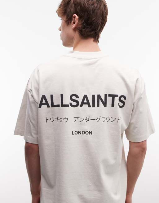 Allsaints Underground logo t-shirt with back print in dusk white, 5 of 5