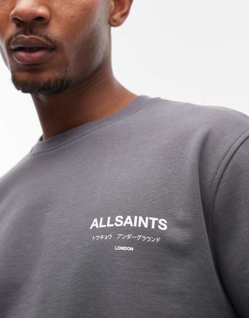 AllSaints – Underground – Niebieska bluza z okrągłym dekoltem, logo i nadrukiem na plecach, 5 z 5