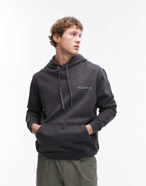 AllSaints - Underground Oth - Felpa color grigio scuro mélange con cappuccio - view 1