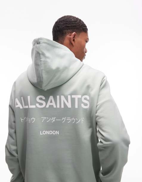 Allsaints underground oth hoodie in mineral green - view 1