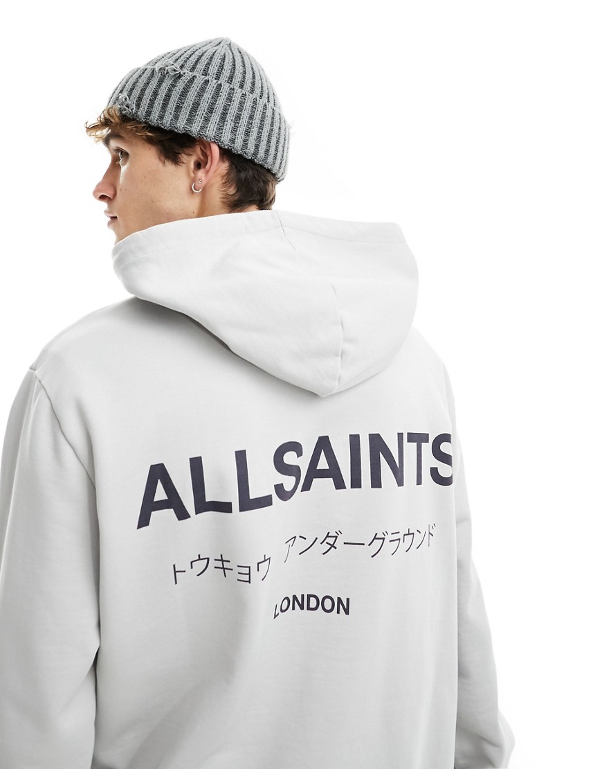 AllSaints Underground Oth hoodie with back print in grey