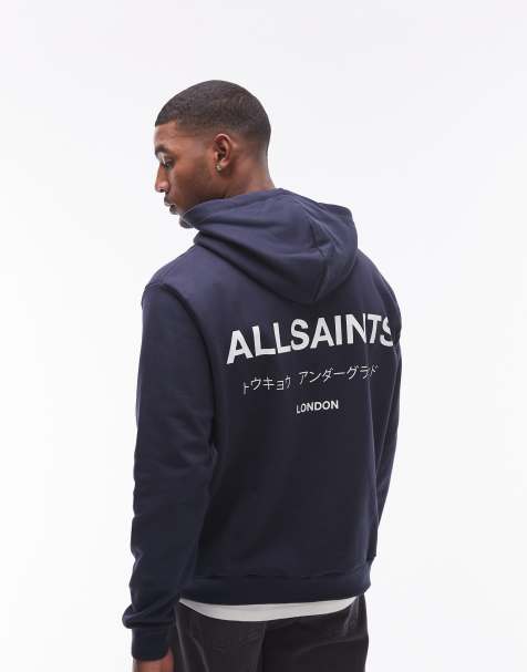 AllSaints – Underground Oth – Kapuzenpullover in Marineblau - view 1