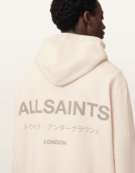 AllSaints – Underground Oth – Kapuzenpullover in Sandweiß - view 1
