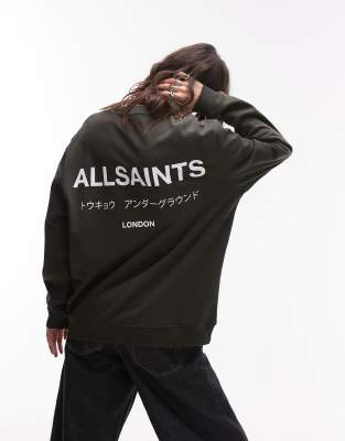 AllSaints - Underground - Oversize-Sweatshirt in Gutshof-Grün