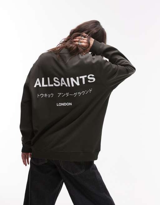 AllSaints – Underground – Oversize-Sweatshirt in Gutshof-Grün