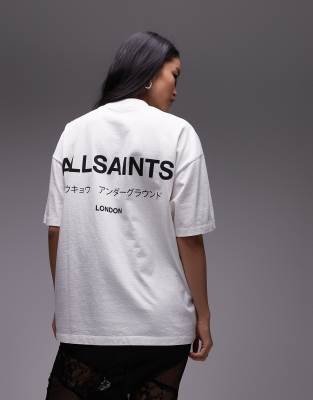 AllSaints - Underground - Oversize-T-Shirt in Weiß mit Rücken-Logo