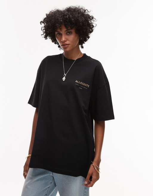 AllSaints Underground oversized t-shirt in black leopard