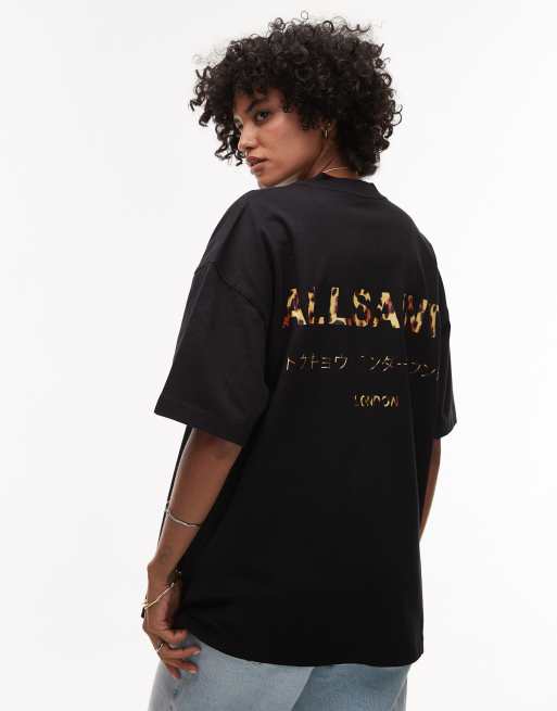AllSaints Underground oversized t-shirt in black leopard