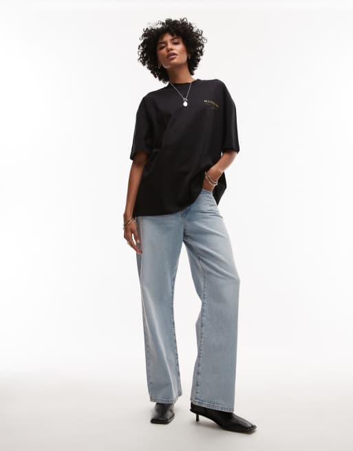 AllSaints Underground oversized t-shirt in black leopard