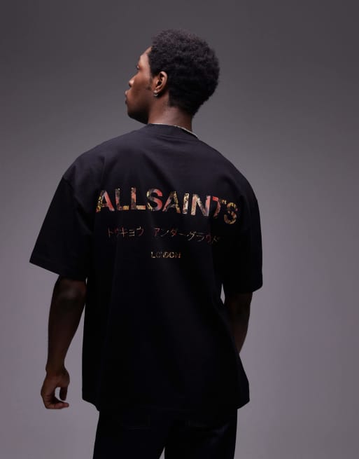 AllSaints Underground oversized T-shirt in black snake print | ASOS