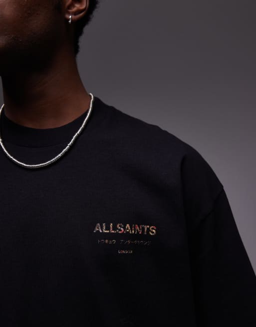 AllSaints Underground oversized T-shirt in black snake print | ASOS