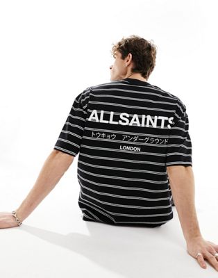 AllSaints Underground oversized t-shirt in black stripe - ASOS Price Checker