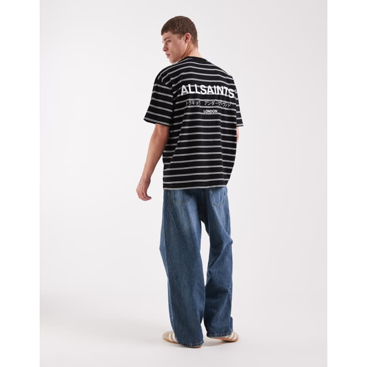AllSaints Underground oversized T-shirt in black stripe | ASOS