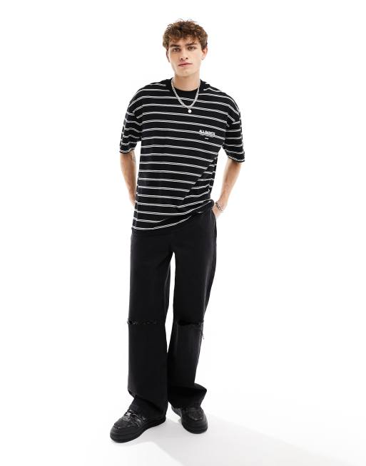 AllSaints Underground oversized T-shirt in black stripe