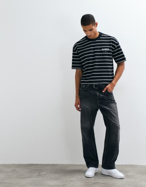 AllSaints Underground oversized t-shirt in black stripe, 5 of 5