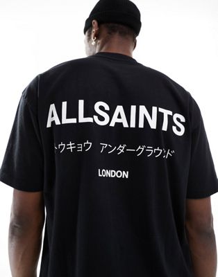 AllSaints Underground oversized t-shirt in black - ASOS Price Checker