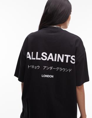 AllSaints Underground oversized t-shirt in black - view 1