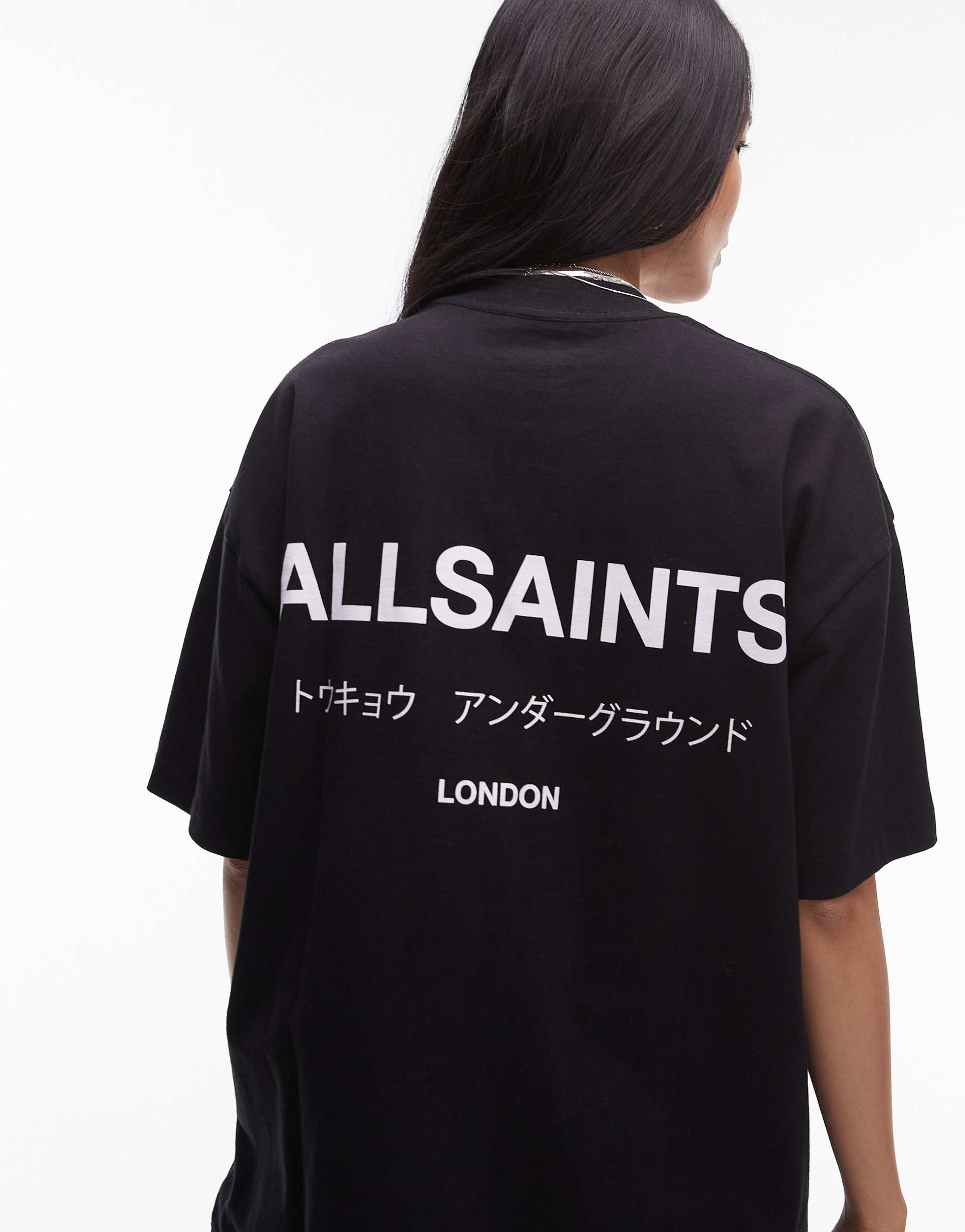 allsaints underground oversized t-shirt in black