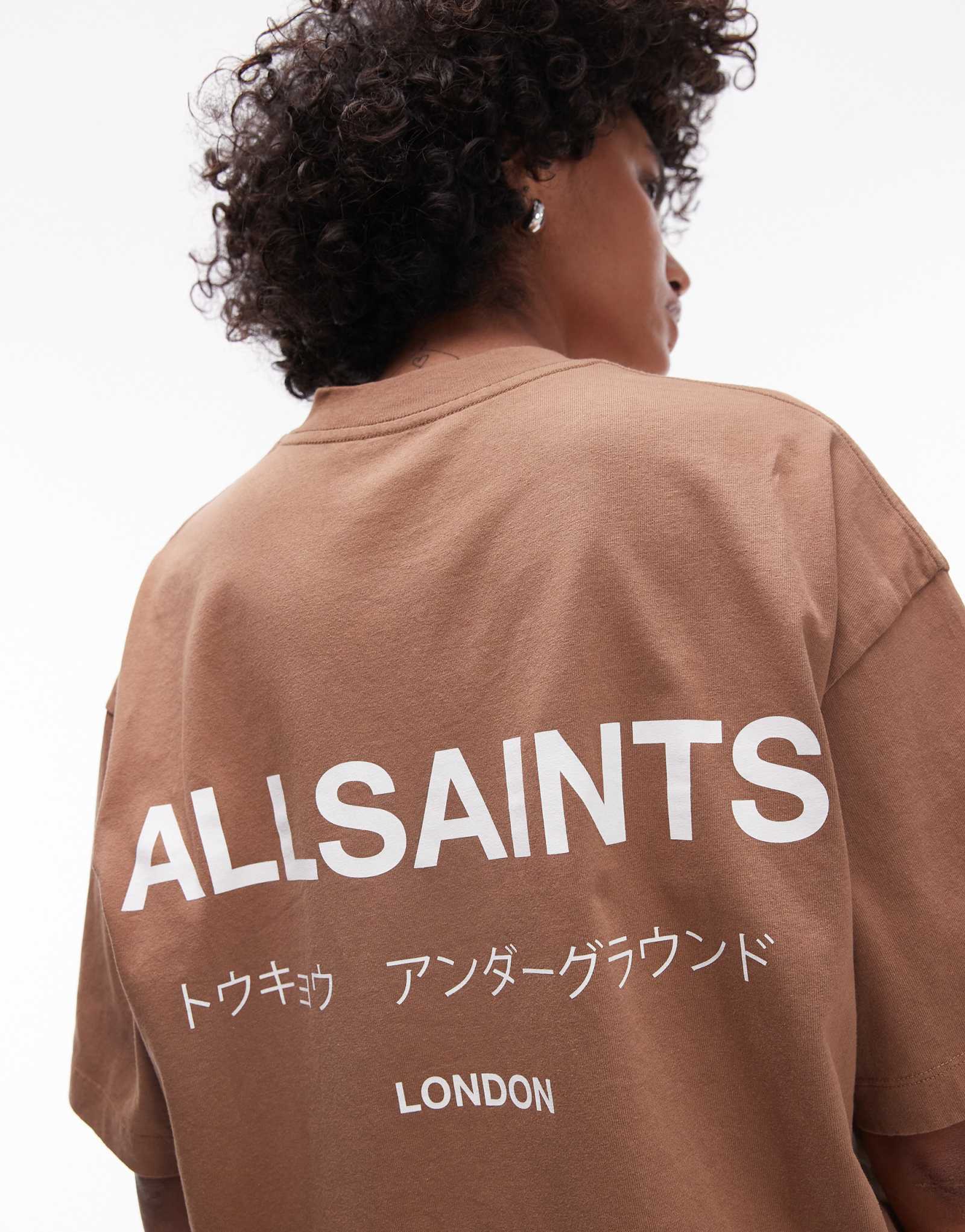 Коричневая футболка оверсайз от AllSaints Underground эксклюзивного цвета для ASOS