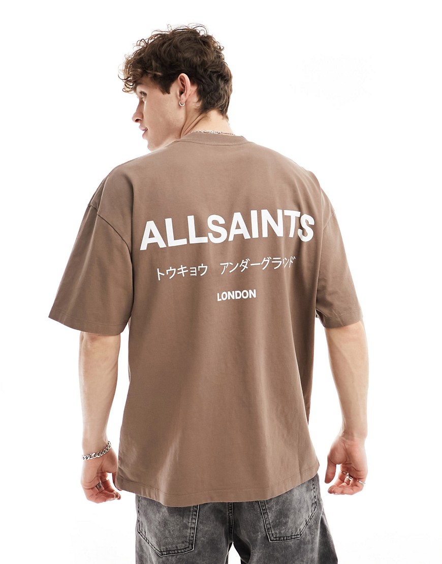 AllSaints Underground oversized t-shirt in brown exclusive to asos